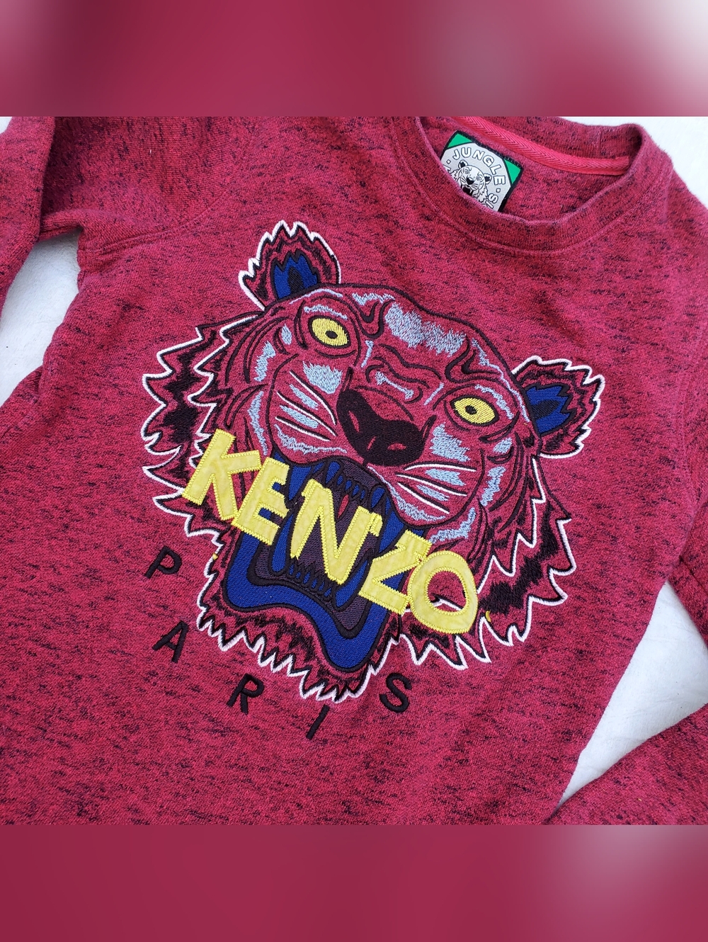 3/$100 Kenzo Pink Red Tiger Logo Sweatshirt with Yellow Embroidery